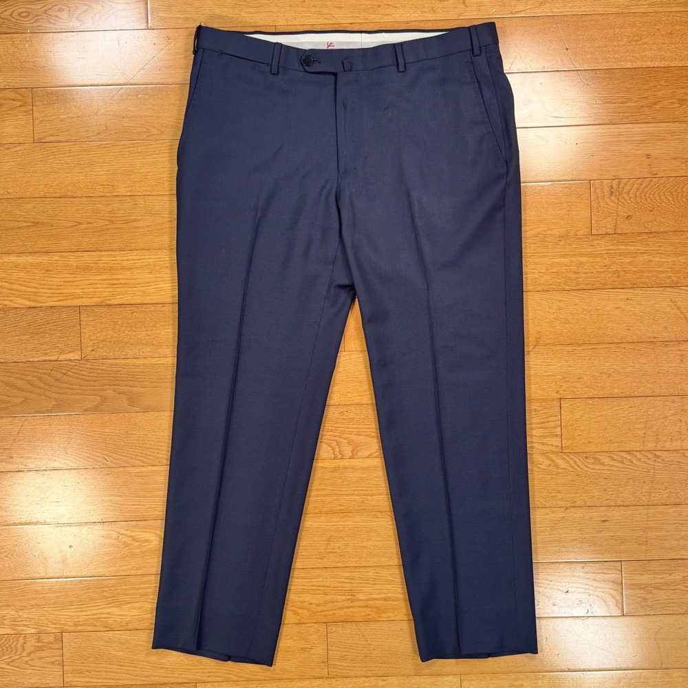 Isaia Napoli Mens Blue‎ Wool Micro Check Dress Trousers Pants Made in Italy 50